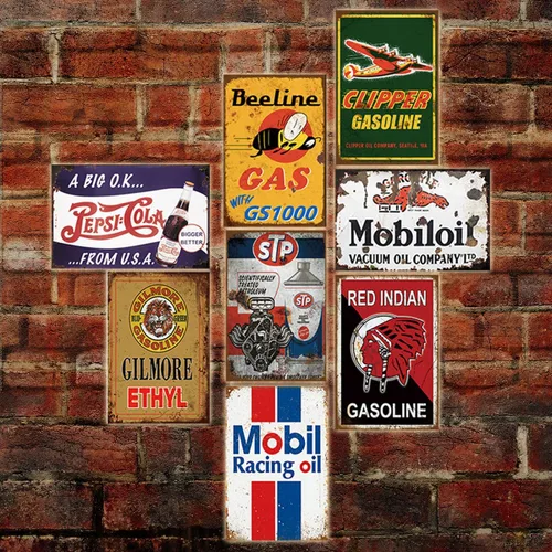 Vista 5 de 35 letreros de lata vintage reproducidos, anuncios retro de gas y aceite, letreros de metal antiguo para garaje, cueva de hombre, bar, cocina