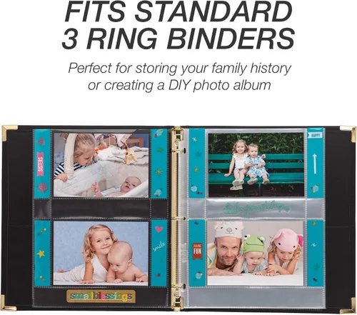 Vista 2 de Samsill Páginas de fotos de 4 x 6 pulgadas para carpeta de 3 anillos de 4 x 6, paquete de 25), con capacidad para 100 imágenes, cada página de fotos