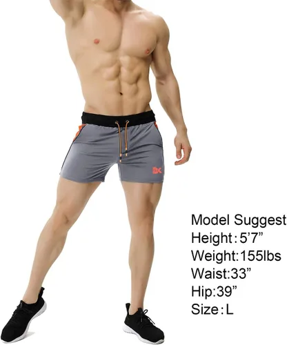 Vista 2 de BROKIG - Pantalones cortos para el gimnasio de 5 in para hombres, para correr, entrenamiento ligero, con cintura elástica y bolsillos
