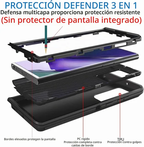 Vista 3 de Funda Anloes para Samsung Galaxy Note 20 5G, funda para teléfono resistente, a prueba de golpes y polvo, 3 en 1 con protector de goma