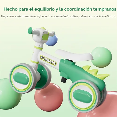 Vista 5 de WinHope Dinosaur Baby Balance Bike for 1 Year Old, Lights & Music Verde