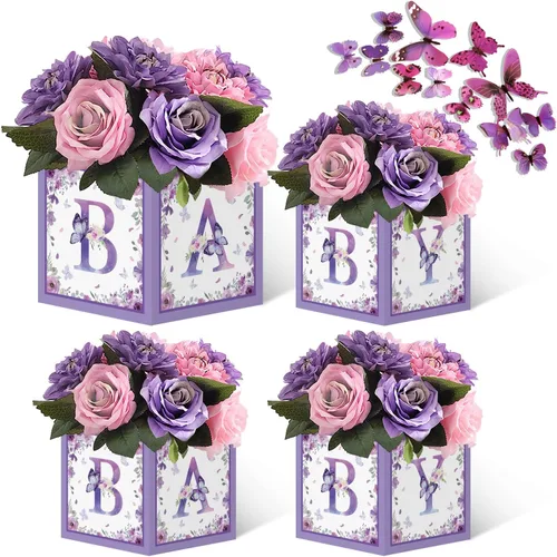 Vista 9 de TSVATE Decoraciones de cajas rosas para baby shower, 4 cajas de centro de mesa de baby shower, decoración de centro de mesa de primer cumpleaños