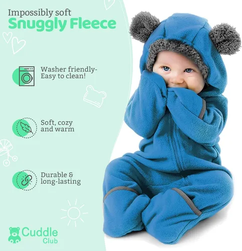 Vista 2 de Enterizo de vellón para bebé, rómper de una sola pieza con capucha para niños, ropa para exteriores, chaqueta infantil