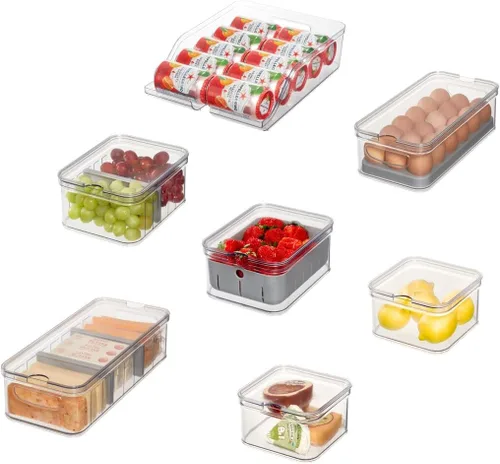 Vista 9 de iDesign Crisp - Juego de 3 cubos organizadores de plástico reciclado con tapas, transparente/gris
