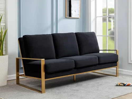 Vista 12 de LeisureMod Jefferson - Sofá moderno de terciopelo de 3 plazas con marco plateado, contemporáneo, para sala de estar, color beige