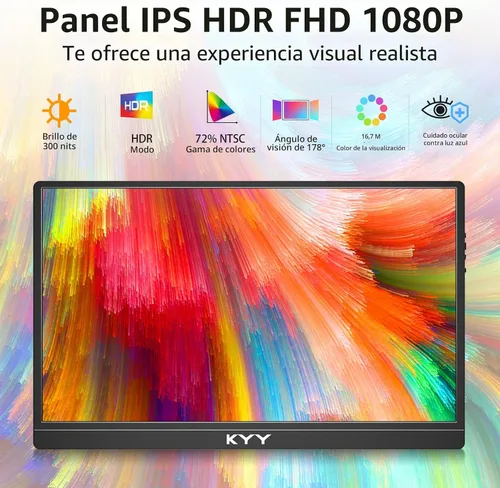 Vista 2 de KYY Monitor portátil de 15.6 pulgadas FHD 1080P USB-C HDMI con bolsa de cubierta inteligente y altavoces duales, pantalla externa de computadora