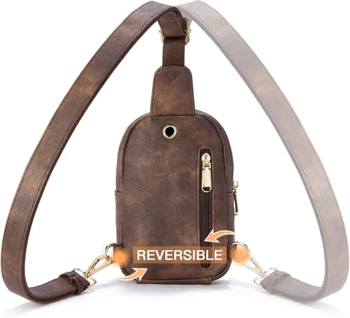 Vista 159 de Telena Riñonera pequeña para mujer, de cuero, cangureras, bolsa de pecho para mujer