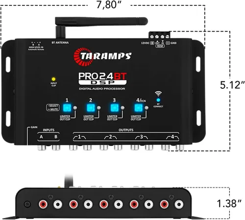 Vista 8 de Taramps Pro 2.4 BT Bluetooth DSP Crossover Full, procesador de señal digital, ecualizador de audio para automóvil con aplicación, ganancia de hasta