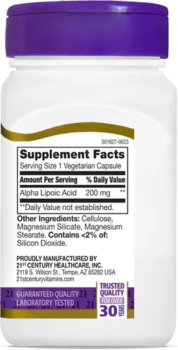 Vista 5 de 21st Century Cápsulas de ácido alfa lipoico de 200 mg, antioxidante, 60