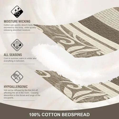 Vista 4 de Colchas ligeras tamaño King de 120x120, colcha de microfibra extra grande 100% algodón, colcha reversible con patrón botánico a rayas, juego de ropa