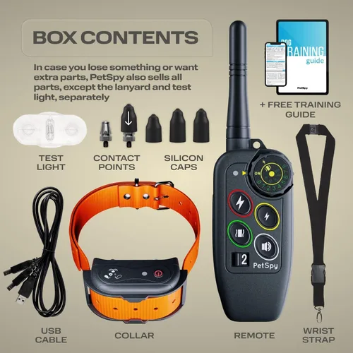 Vista 4 de PetSpy Collar de choque Premium para entrenamiento de perros, con vibración, choque y pitido, recargable e impermeable, E-collar, El mejor