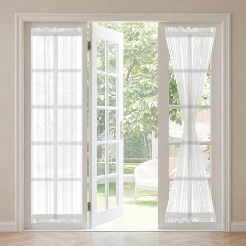 Vista 32 de H. Versailtex Lino Natural y Poly semi-láminas Premium suaves y ricos materiales paneles de cortina con abrazadera ajustable para patio Gris