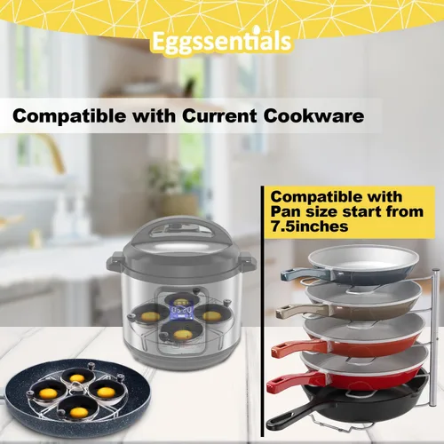 Vista 2 de Eggssentials - Inserto para escalfador de huevos de acero inoxidable, cocedor de huevos escalfados de silicona, taza para huevos escalfados, libre