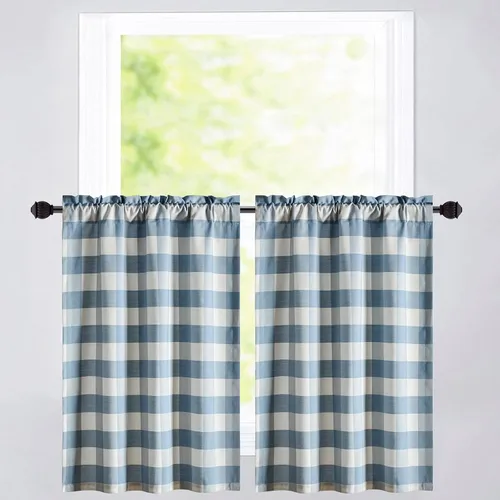 Vista 15 de VOGOL Cenefa de cuadros marrón con textura de lino para dormitorio, sala de estar, diseño de bolsillo para barra, fácil de colgar, 52 x 12 pulgadas