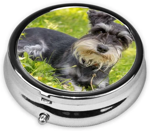 Vista 2 de Pastillero impreso Schnauzer en miniatura con 3 compartimentos, pastillero, organizador de píldoras, pastillero de viaje, bolsillo para vitaminas