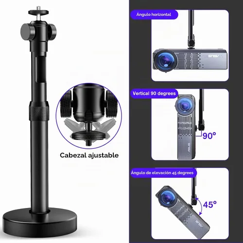 Vista 5 de DAWASAPAT Soporte de techo para proyector con nuevo cardán, soporte de proyector de longitud ajustable, tornillo de ¼ de pulgada, compatible