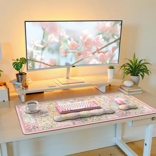 Vista 12 de Juego de almohadillas iLeadon, gran alfombrilla de mouse para juegos + reposamuñecas para teclado + alfombrilla de mouse con soporte de muñeca +