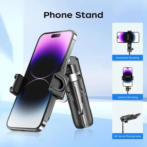 Vista 8 de Trípode Selfie Stick Mini con control remoto, trípode de agarre extensible de 17 pulgadas, tamaño de bolsillo 3 en 1 con 2 zapata fría, obturador