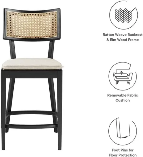 Vista 9 de Modway Taburetes de madera Caledonia - Juego de 2 taburetes en negro y beige Negro Beige