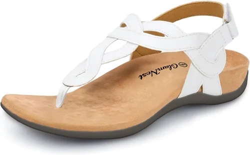 Vista 8 de Sandalias ortopédicas para caminar cómodas con soporte de arco para mujer, correa ortopédica en T, sandalias planas de verano para mujer