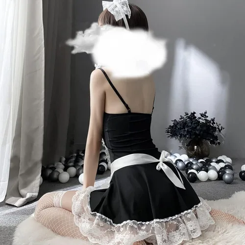 Vista 4 de SNOMYRS Women's Sexy French Lace Maid Outfit Costume Anime Cosplay Lingerie Roleplay Dress Naughty Apron