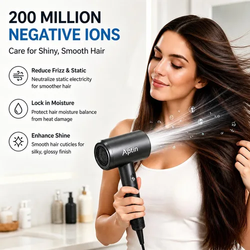 Vista 3 de Secador de pelo Ionic de 110, 000 rpm, motor de alta velocidad, secado ultrarrápido, 200 millones de iones negativos para reducción
