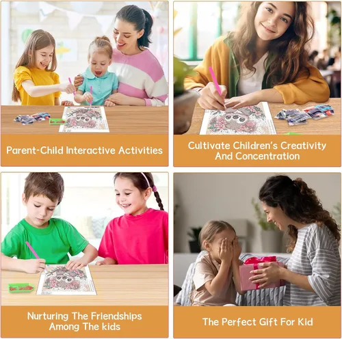 Vista 6 de Paquete de 4 kits de arte de diamantes para niños y adultos principiantes, kits de pintura de diamantes de dibujos animados 5D para niños, kits
