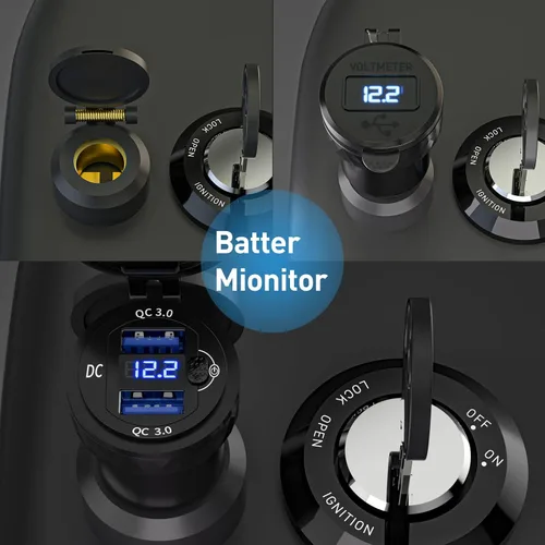 Vista 5 de DIN Hella Plug to Dual QC 3.0 Cargador USB Adaptador de corriente con voltímetro e interruptor de encendido/apagado para BMW Ducati Triumph
