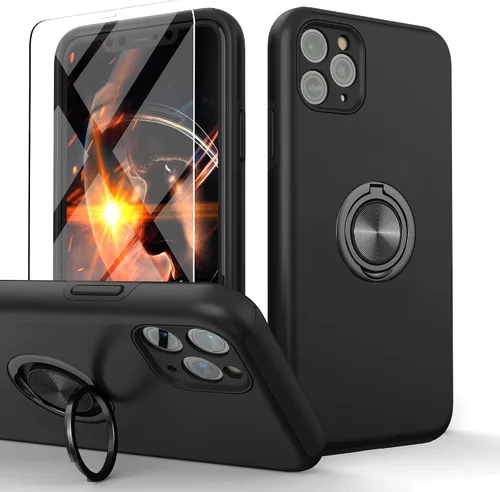 Vista 9 de Funda compatible con iPhone 11 con protector de pantalla de vidrio templado, funda para iPhone 11 negra para hombre, funda protectora delgada 2 en 1