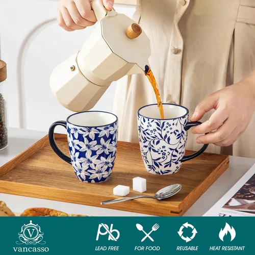 Vista 3 de vancasso SELENE Juego de 6 Tazas de Café, 12 Oz Tazas de Café de Porcelana con Asa, Taza de Té de Cerámica para Capuchino, Latte, Té, Cacao