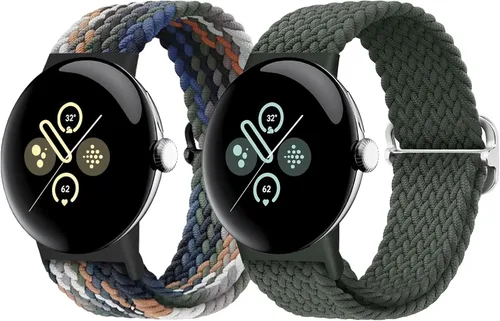 Vista 52 de Correas trenzadas Solo Loop compatibles con Google Pixel Watch 4, 3, 2, 1 de 1.61 pulgadas/1.77 pulgadas, correas elásticas ajustables de nailon