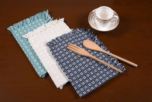 Vista 5 de Juego de 6 servilletas, verde botella tejidas con flecos, servilletas 100% algodón, tamaño 20x20 pulgadas, adecuadas para cenas formales, comidas