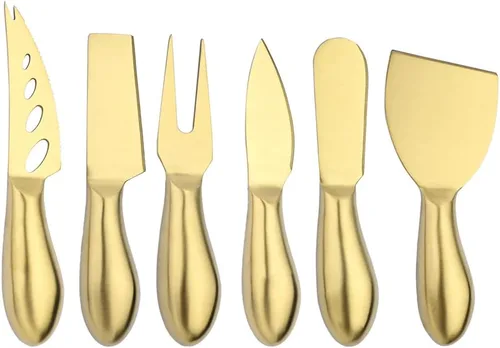 Vista 7 de Puzhler Juego de 6 cuchillos de queso de grado alimenticio, mango de acero inoxidable, juego de cuchillos de queso para queso, pizza, accesorios