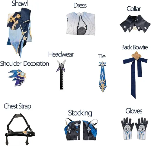 Vista 6 de MZXDY Eula - Disfraz de cosplay de Genshin Impact, conjunto completo de uniforme de Halloween para mujer
