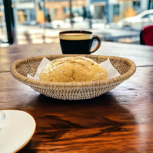 Vista 5 de Cesta de mimbre ovalada tejida a mano, bandeja de ratán natural para pan, frutas y almacenamiento, centro de mesa decorativo rústico para mesa