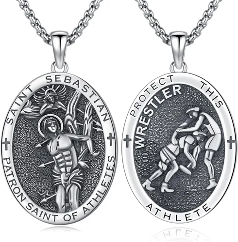 Vista 13 de Collar de amuleto de medalla de San Patrono de plata/oro de 14 39A-St Peregrino-Plata