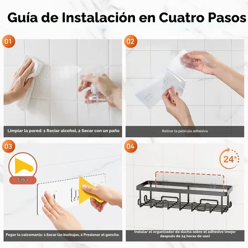 Vista 5 de YASONIC Shower Caddy Adhesive, Rustproof Shower Organizer, Wall Shower Rack Negro