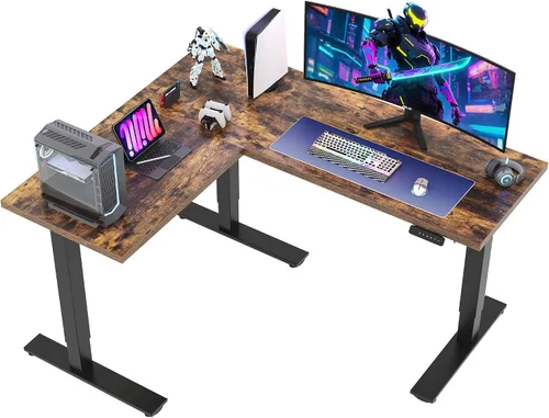 Vista 27 de SANODESK - Escritorio de pie en forma de L, altura ajustable, escritorio de esquina eléctrico, mesa de computadora ajustable de 63 x 48 pulgadas
