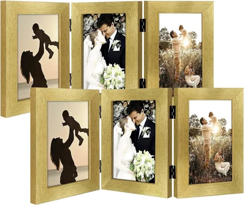 Vista 12 de Golden State Art - Marco decorativo con bisagras para mesa, escritorio, 3 aberturas verticales, con cristal real