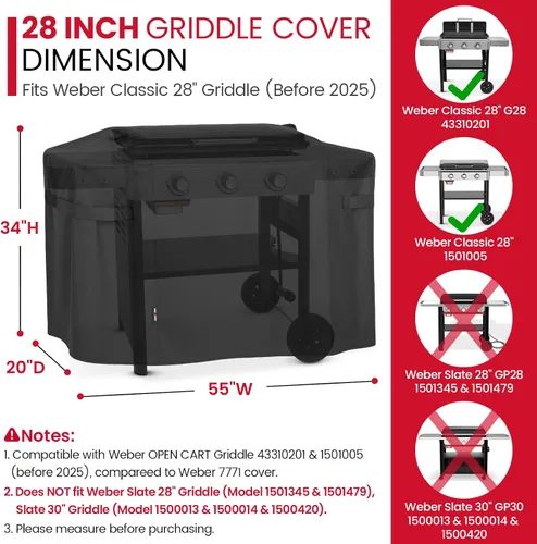 Vista 2 de Unicook Cubierta de parrilla compatible con la parrilla de gas Weber de 28 pulgadas, cubierta de parrilla de 55 pulgadas en comparación con Weber