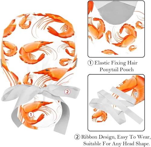 Vista 2 de 2 PCS Cute Sea Turtle Working Cap with Button & Sweatband, Adjustable Ribbon Tie Ponytail Hats for Women Long Hair