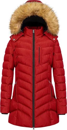 Vista 11 de CREATMO US Abrigo de invierno con capucha para mujer, impermeable, cálido, largo acolchado, parka Azul (Acid Blue)
