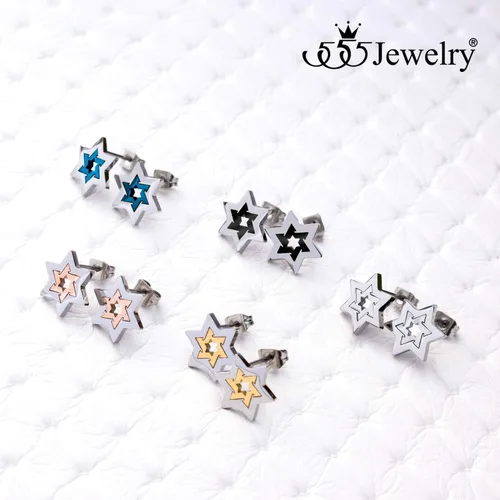 Vista 6 de 555Jewelry Aretes hipoalergénicos de acero inoxidable con estrella de David para mujeres y niñas