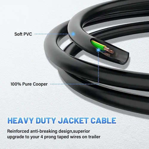 Vista 5 de MECMO Cable de extensión de cable plano de 4 pines para remolque de 5 pies, conector de 4 vías para el lado del vehículo y el lado del remolque
