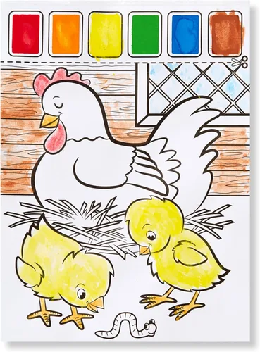 Vista 6 de Melissa & Doug Pintar con agua - Animales de granja, 20 páginas perforadas, paletas a prueba de derrames