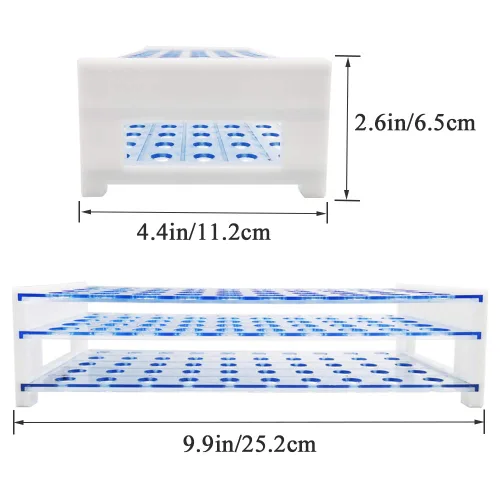 Vista 3 de 50 piezas de tubos de ensayo de plástico transparente con estante, tubos de 16x100mm (10ml) con tapas y estante de tubos de 50 agujeros