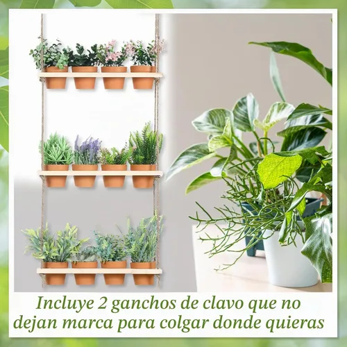 Vista 4 de FillTouch 12 macetas colgantes de 3 niveles para colgar en la pared