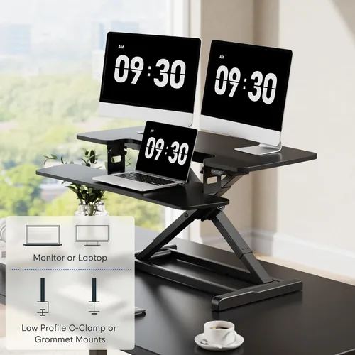 Vista 14 de FLEXISPOT Convertidor eléctrico de escritorio de pie de 32 pulgadas, elevador de escritorio motorizado para sentarse a pie, monitor de escritorio