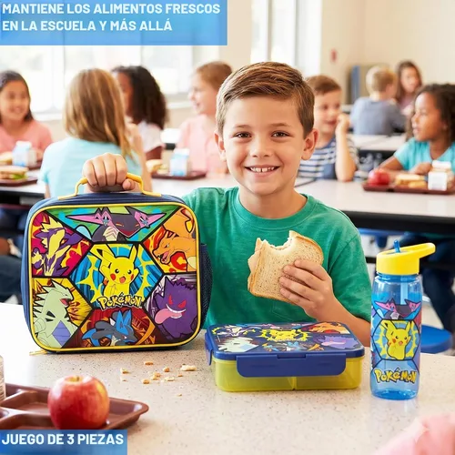 Vista 3 de Get Trend Pokemon - Lonchera aislada de 3 piezas, con caja Bento reutilizable y botella de agua de 21.6 onzas líquidas sin BPA con pajilla, lonchera