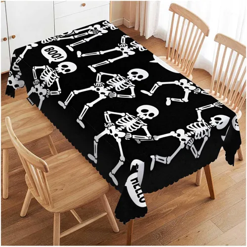 Vista 33 de Swono Mantel rectangular de Halloween de 52 x 70 pulgadas, diseño de araña negra de terror en telaraña, luna, resistente para mesas rectangulares